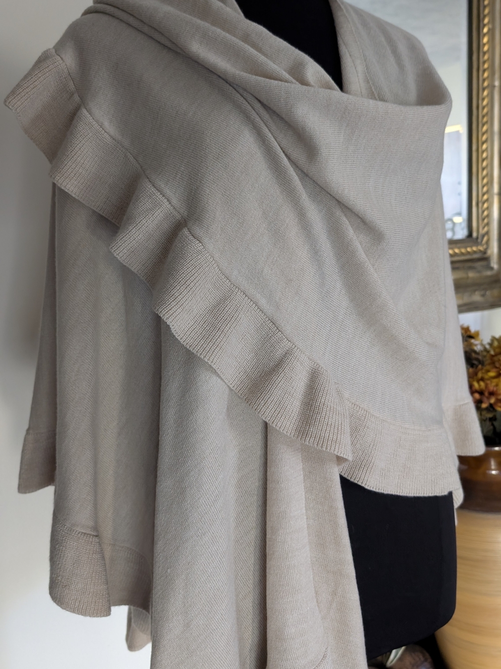 Ann Taylor Beige Ruffle-Trim Knit Wrap